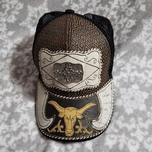 Brown and Black Western Bull Cap